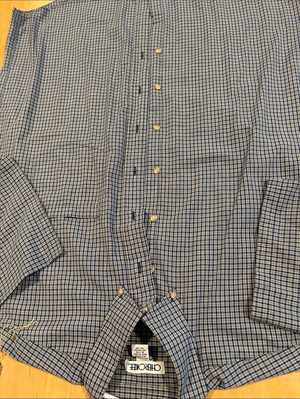 Cherokee ~ Blue and White Plaid Casual Button-Down Shirt